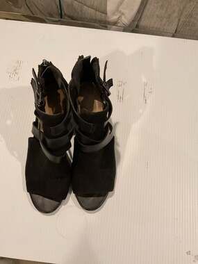 a.n.a Black Faux Suede Harness Strappy Peep Toe Block Heel Booties